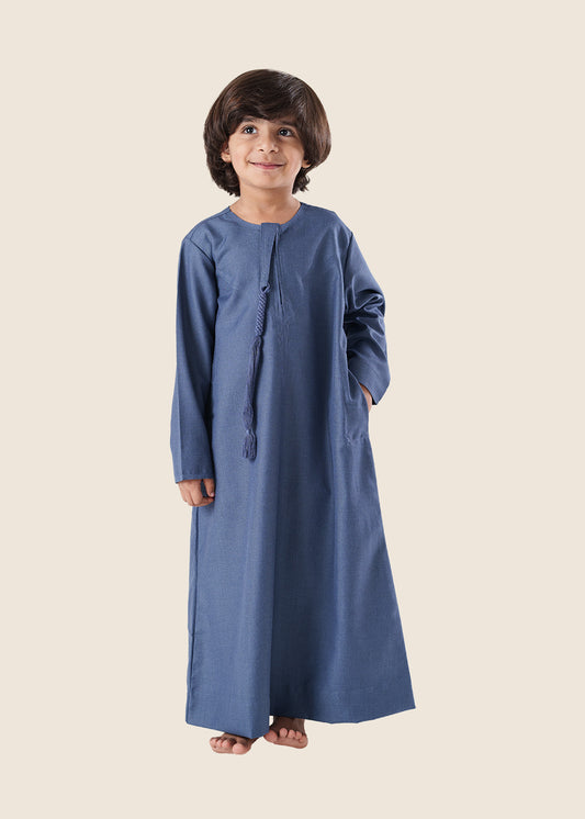 Classic Emarati Oxford Blue Thobe - Kids