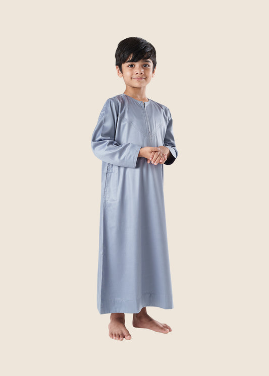 Dazzling Omani Light Grey Thobe - Boys