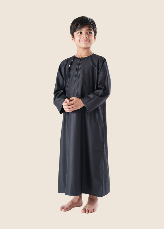 Crown Omani Black Thobe - Kids