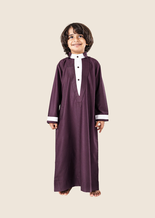 V Neck Maroon Thobe - Kids