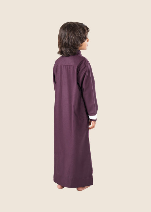 V Neck Maroon Thobe - Kids